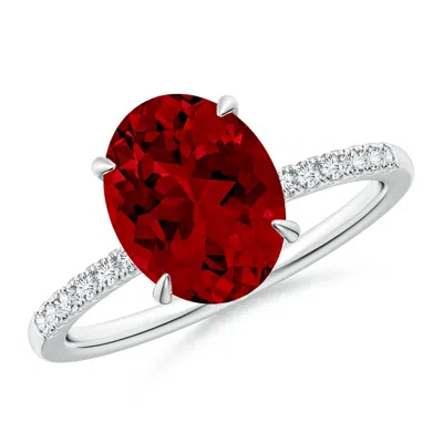 Angara Lab-grown Oval Ruby Hidden Halo Engagement Ring In Metallic