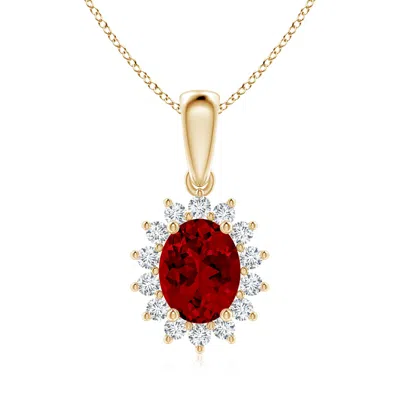 Angara Lab-grown Oval Ruby Pendant With Floral Halo In Red