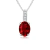 Angara Lab-grown Oval Ruby Solitaire Pendant With Diamond Bale In White Gold/deep Rich Red