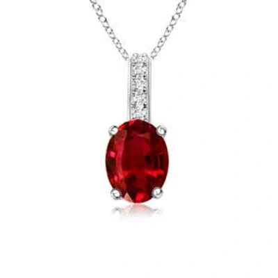Angara Lab-grown Oval Ruby Solitaire Pendant With Diamond Bale In Red