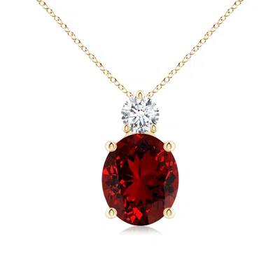 Angara Lab-grown Oval Ruby Solitaire Pendant With Lab Diamond In Red