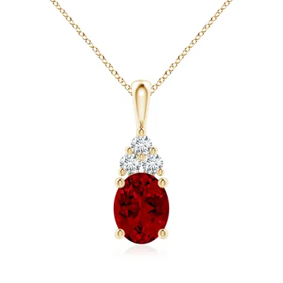 Angara Lab-grown Oval Ruby Solitaire Pendant With Trio Lab Diamond In Metallic