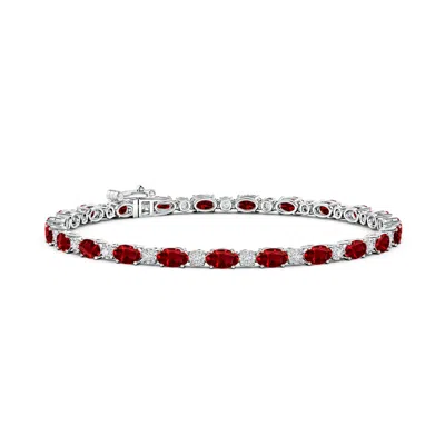 Angara Lab-grown Oval Ruby Tennis Bracelet With Gypsy Diamonds In Red