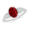 Angara Lab-grown Oval Ruby Three Stone Ring With Pear Diamonds In White Gold/deep Rich Red