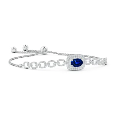 Angara Lab-grown Oval Sapphire And Diamond Chain Link Bolo Bracelet In Blue