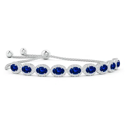 Angara Lab-grown Oval Sapphire Bolo Bracelet With Diamond Halo In Blue