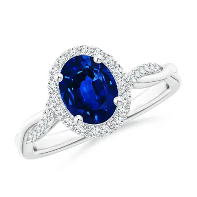 Angara Lab-grown Oval Sapphire Halo Twisted Vine Ring In Metallic