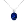 Angara Lab-grown Oval Sapphire Solitaire Pendant With Lab Diamond In White Gold/deep Rich Blue