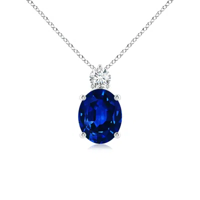 Angara Lab-grown Oval Sapphire Solitaire Pendant With Lab Diamond In Blue