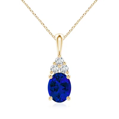 Angara Lab-grown Oval Sapphire Solitaire Pendant With Trio Lab Diamond In Gold