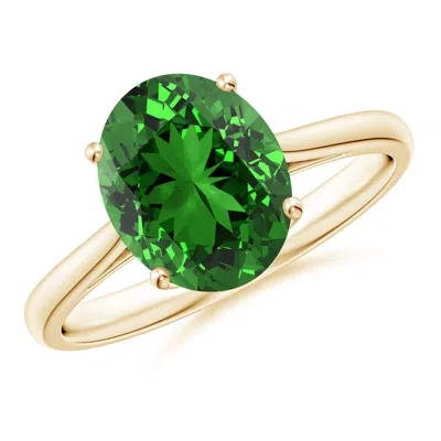 Angara Lab-grown Oval Solitaire Emerald Cocktail Ring In Green