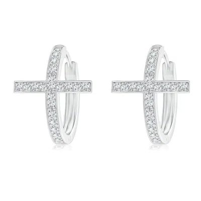 Angara Lab-grown Pave-set Diamond Cross Hoop Earrings In Metallic