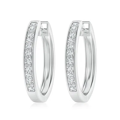 Angara Lab-grown Pave-set Diamond Hinged Hoop Earrings In Metallic