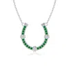 Angara Lab-grown Pave-set Emerald And Diamond Horseshoe Pendant Necklace In White Gold/rich Green