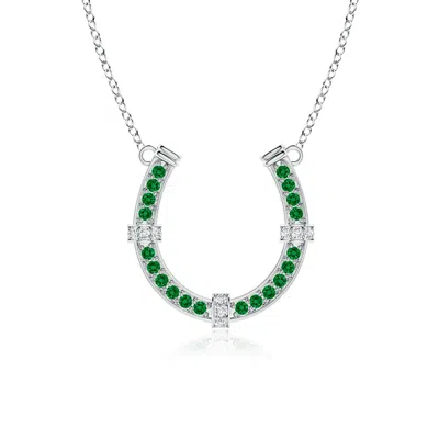 Angara Lab-grown Pave-set Emerald And Diamond Horseshoe Pendant Necklace In Green