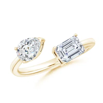 Angara Lab-grown Pear & Emerald-cut Diamond Two-stone Open Ring In Gold