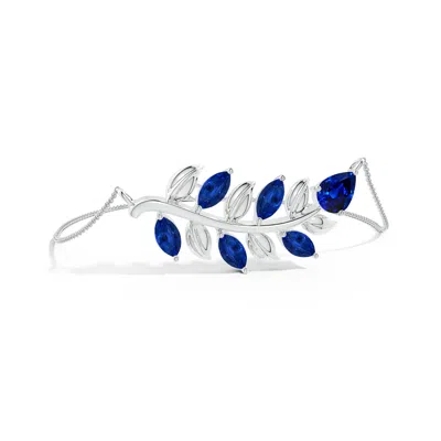 Angara Lab-grown Pear And Marquise Blue Sapphire Olive Branch Bracelet