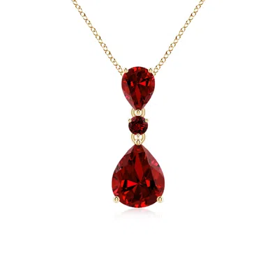 Angara Lab-grown Pear And Round Ruby Three Stone Pendant In Burgundy