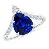 Angara Lab-grown Pear Blue Sapphire And Diamond Chevron Engagement Ring In White Gold/deep Rich Blue