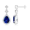 Angara Lab-grown Pear Blue Sapphire Drop Earrings With Lab Diamond Halo In White Gold/deep Rich Blue