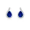 Angara Lab-grown Pear Blue Sapphire Earrings With Lab Diamond Swirl Frame In White Gold/deep Rich Blue