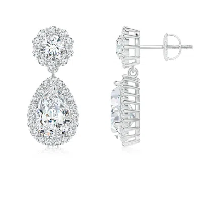 Angara Lab-grown Pear Diamond Halo Drop Earrings In Metallic