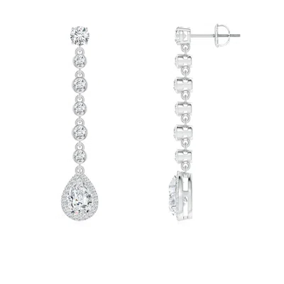 Angara Lab-grown Pear Diamond Halo Drop Earrings With Bezel-set Accents In Metallic