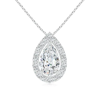 Angara Lab-grown Pear Diamond Solitaire Floating Halo Pendant In Metallic