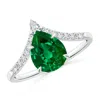 Angara Lab-grown Pear Emerald And Diamond Chevron Engagement Ring In White Gold/rich Green