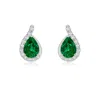 Angara Lab-grown Pear Emerald Earrings With Lab Diamond Swirl Frame In White Gold/rich Green
