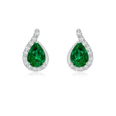Angara Lab-grown Pear Emerald Earrings With Lab Diamond Swirl Frame In Green