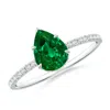 Angara Lab-grown Pear Emerald Hidden Halo Classic Engagement Ring In White Gold/rich Green