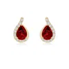 Angara Lab-grown Pear Ruby Earrings With Lab Diamond Swirl Frame In Yellow Gold/deep Rich Red
