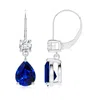 Angara Lab-grown Pear Sapphire Leverback Drop Earrings With Lab Diamond In White Gold/deep Rich Blue
