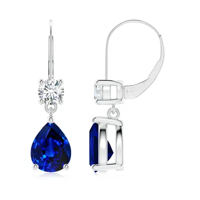 Angara Lab-grown Pear Sapphire Leverback Drop Earrings With Lab Diamond In Blue