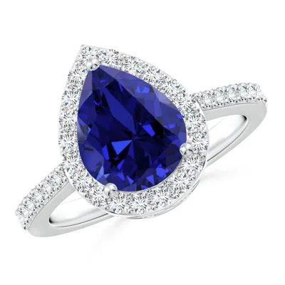 Angara Lab-grown Pear Sapphire Ring With Lab Diamond Halo