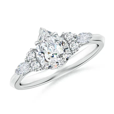 Angara Lab-grown Pear Shape Diamond Side Stone Engagement Ring With Diamonds In Metallic