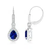 Angara Lab-grown Pear-shaped Blue Sapphire And Diamond Halo Drop Earrings In White Gold/deep Rich Blue