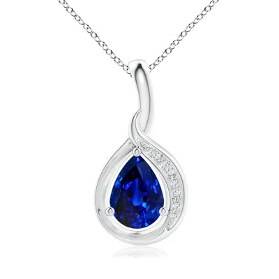 Angara Lab-grown Pear-shaped Blue Sapphire And Diamond Loop Pendant In Metallic