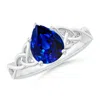 Angara Lab-grown Pear-shaped Blue Sapphire Celtic Knot Engagement Ring In White Gold/deep Rich Blue