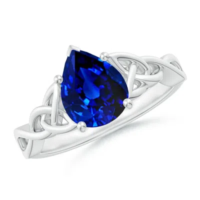 Angara Lab-grown Pear-shaped Blue Sapphire Celtic Knot Engagement Ring In Metallic