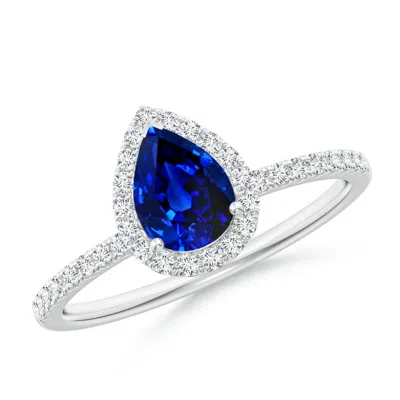 Angara Lab-grown Pear-shaped Blue Sapphire Classic Halo Engagement Ring
