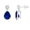 Angara Lab-grown Pear-shaped Blue Sapphire Drop Earrings With Lab Diamond In White Gold/deep Rich Blue