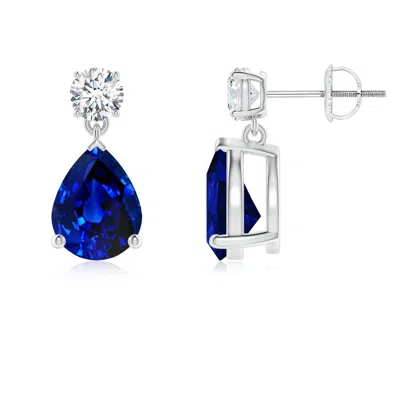 Angara Lab-grown Pear-shaped Blue Sapphire Drop Earrings With Lab Diamond