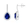 Angara Lab-grown Pear-shaped Blue Sapphire Halo Dangle Earrings In Platinum/deep Rich Blue