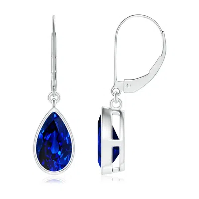 Angara Lab-grown Pear-shaped Blue Sapphire Leverback Drop Earrings