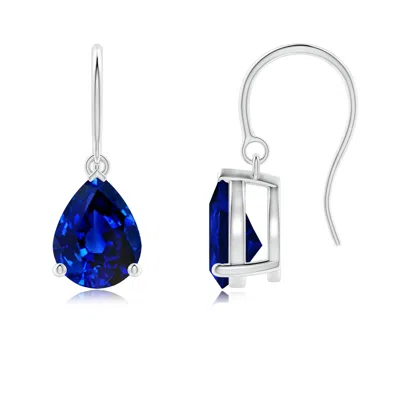 Angara Lab-grown Pear-shaped Blue Sapphire Solitaire Drop Earrings