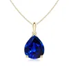 Angara Lab-grown Pear-shaped Blue Sapphire Solitaire Pendant In Yellow Gold/deep Rich Blue