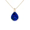 Angara Lab-grown Pear-shaped Blue Sapphire Solitaire Pendant In Yellow Gold/deep Rich Blue