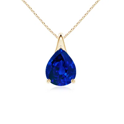 Angara Lab-grown Pear-shaped Blue Sapphire Solitaire Pendant